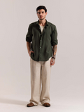 Dark Green Linen-blend Shirt