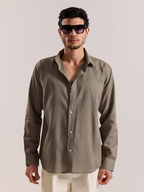 Khaki Green Linen-blend Shirt